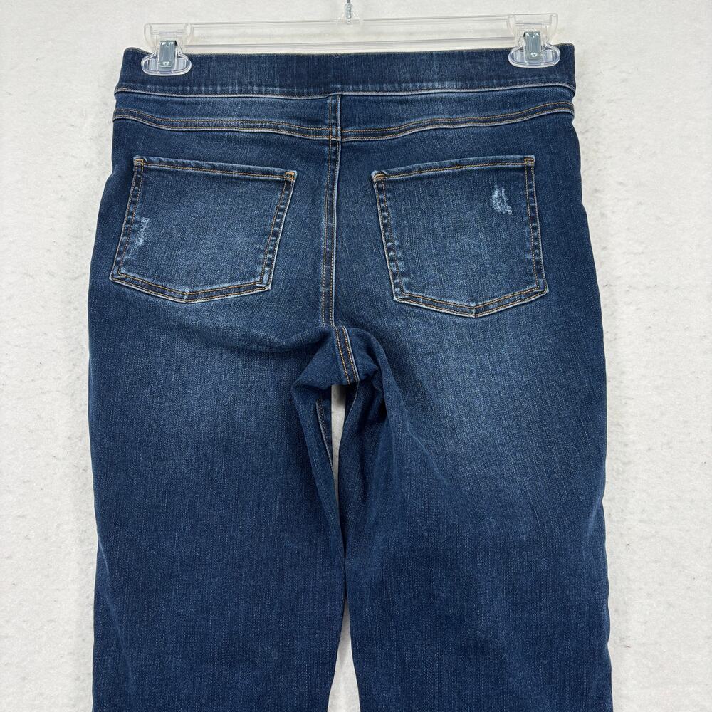 Spanx Pull On Jeans Size M High Rise Stretch Denim Distressed Raw Hem Skinny - Picture 5 of 11